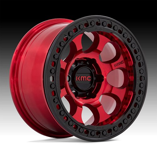 KMC KM237 Riot Beadlock Candy Red Custom Truck Wheels 1